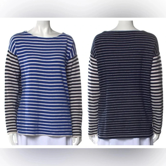 Jenni Kayne 100% Cashmere Colorblock Striped Oversized Boyfriend Sweater - Picture 1 of 11